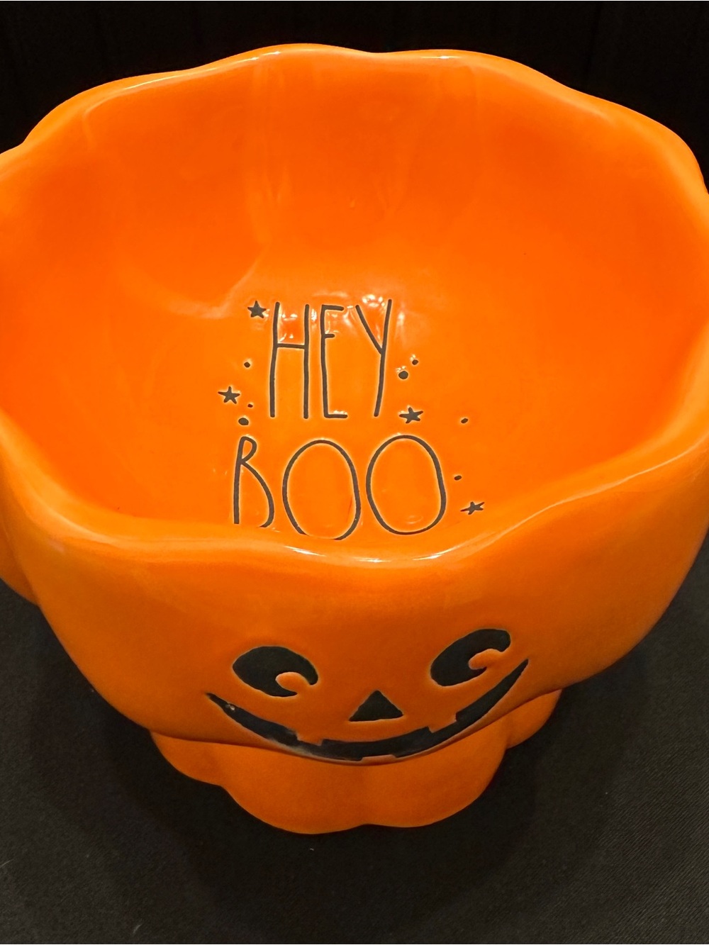 Rae Dunn Orange Pumpkin Bowl with 'Hey Boo' Text